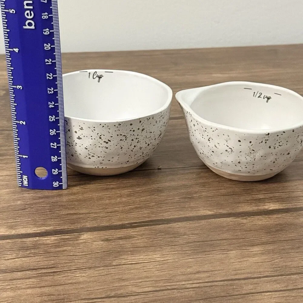 Set Of 2 Ceramic Nesting Mixing Bowls With Pour Spouts | 1 Cup & 1/2 Cup|